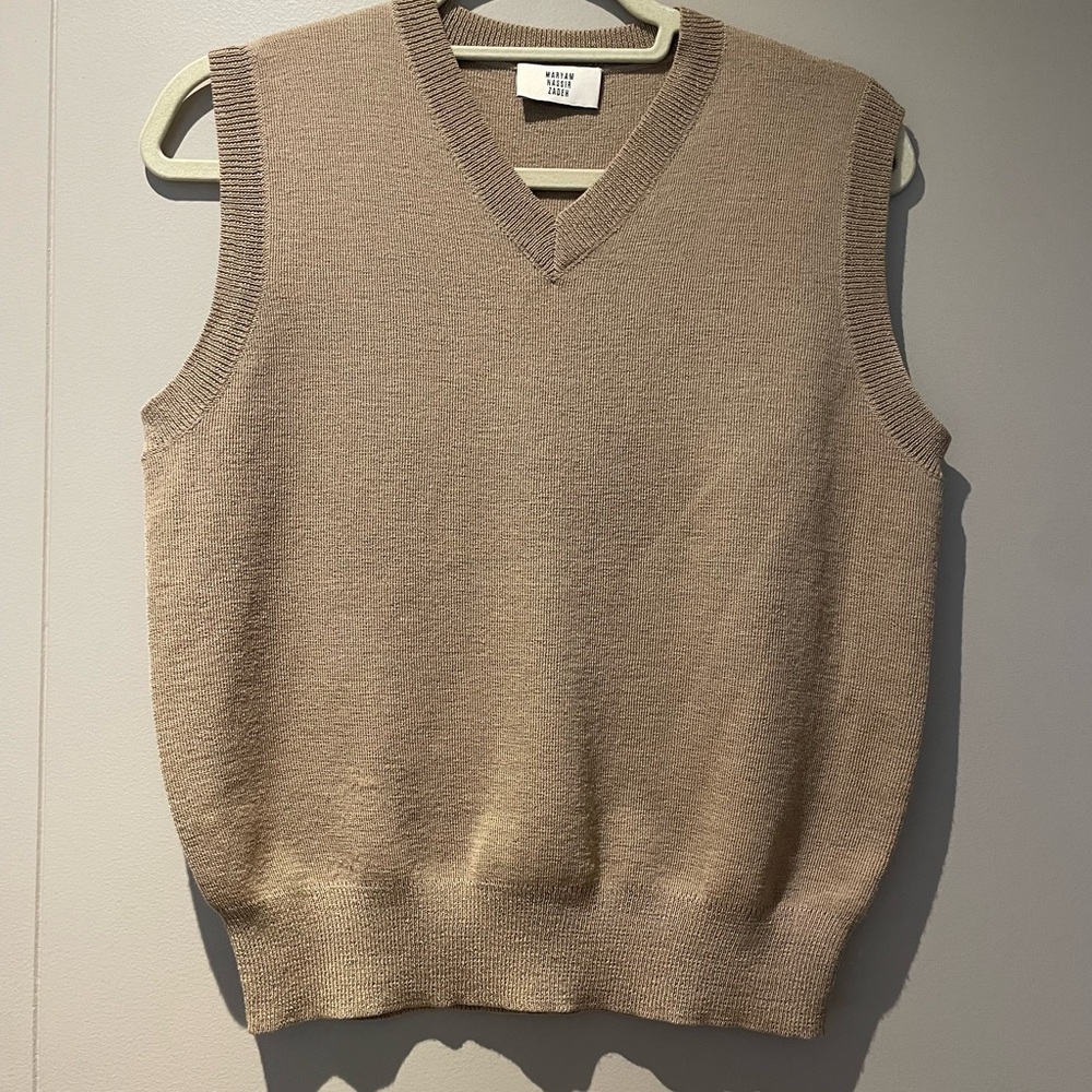 Maryam Nassir Zadeh Tan V-Neck Sweater
